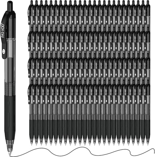 ParKoo Pens Bulk, 100 Pack No Bleed Black Ink Retractable Gel Pens with Soft Grip, Medium Point Smooth 0.7MM, Click Pens for Office School Work