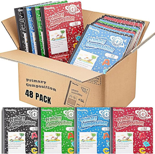 48 Pack Primary Composition Notebook K-2, Primary Ruled Journal, Draw and Write Journal for Kids, Notebook School Supplies for Students, Hard Cover, 200 Pages(100 Sheets)