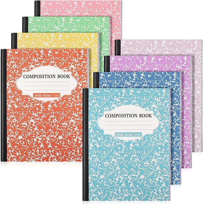 Colarr 8 Pack Composition Notebook 9.75 x 7.5 Inch Wide Ruled Marble Paper Composition Books Assorted Fun Colors Office School Notebook, Hard Cover, Sturdy Sewn Binding(Bright Color)