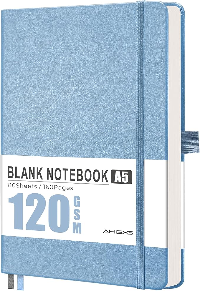 AHGXG Blank Journal Notebook, 160 Pages, A5 Medium Size (5.7'' x 8.3'')