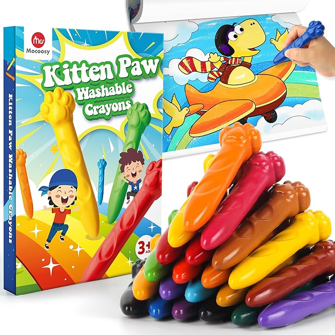 Mocoosy 18 Colors Jumbo Crayons for Toddlers 1-3, Mess-Free Washable Crayon with Coloring Book Set for Kids Ages 4-8, Non Toxic Crayons Kit Art Supplies Coloring Gift Travel Road Trip Activities