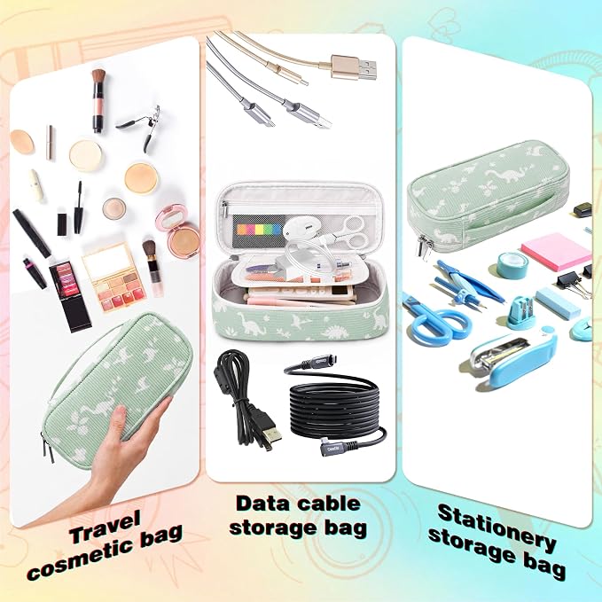 Big Capacity Pencil case,Soft Corduroy Pencil Bag,Cute Pen Case with Handle,5 Compartments, Wide Opening Pen Pouch Organizer for Teen Girls Women (Dinosaur)