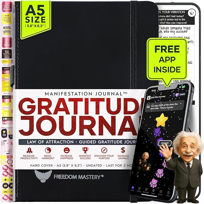 Gratitude Journal for Women and Men — 5 Minute Self Care Journal | Mindfulness, Manifestation, Affirmation | 3 Month Productivity Planner | Undated Daily Planner, Vision Board + Stickers