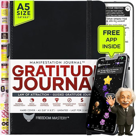 Gratitude Journal for Women and Men — 5 Minute Self Care Journal | Mindfulness, Manifestation, Affirmation | 3 Month Productivity Planner | Undated Daily Planner, Vision Board + Stickers