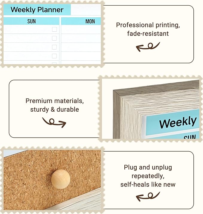Magnetic Weekly to Do List Planner White Board 16x12 Inch - Dry Erase Calendar Board with Cork Combo for Wall, Home Office Kitchen