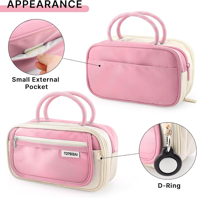 TOPBIDAI Large Pencil Case Pouch School Supplies for Girls Boy Women Men | Big Pencil Bag with 5 Compartments, Easy Grip Handle, Office College School Pencil Box
