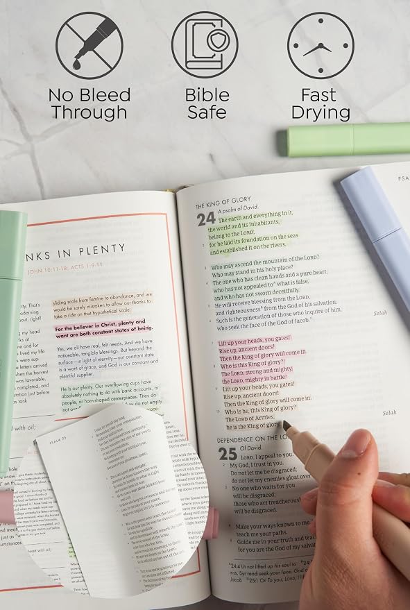 BLIEVE Bible Highlighters No Bleed Through, Chisel Tip, 5 Pack | No Smear, Quick-Dry, Aesthetic Cute Pastel Colors For Bible & Journaling (Earthy Edition)