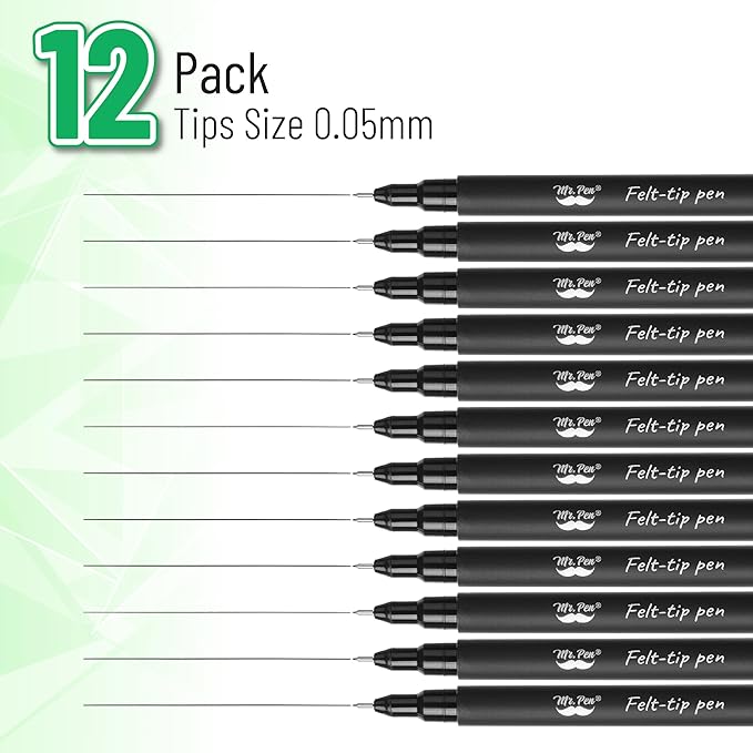 Mr. Pen- Drawing Pens for Artists, 0.05mm, 12 Pack, Black Artist Pen, Micro Pens for Drawing, Bible Journaling Pen, Fine Point