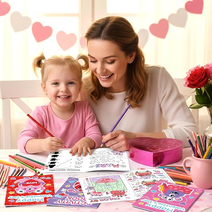 JAPBOR Valentine's Day Activity Coloring Book - 24PCS Mini Valentine Monster Activities Color Books Bulk for Kid Party Favor, Monsters Small Colouring Pages for Birthday Gifts Class Draw Paint Games