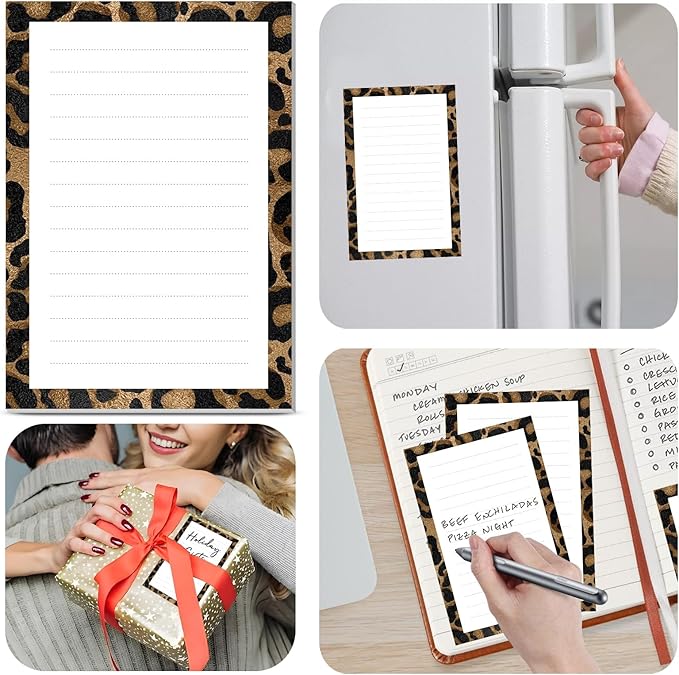 2 Pack Lined Sticky Notes 4x6 in, Cute Self-Stick Notepads with Lines, Large Memo Pads Strong Adhesive for Office, Home Gold Black Leopard