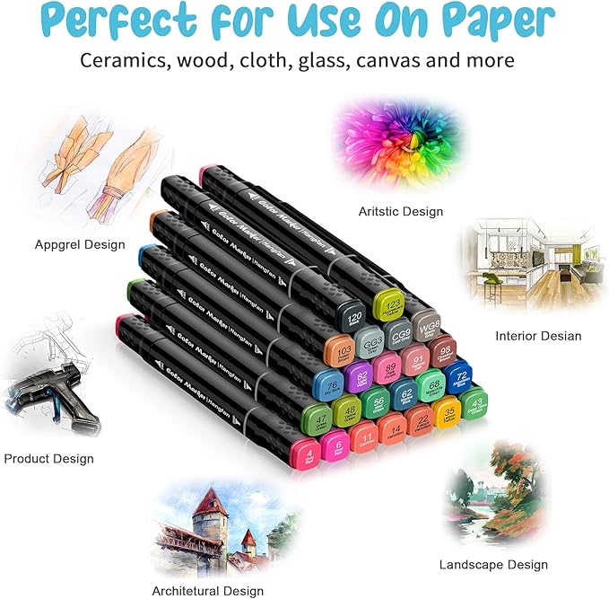 24 Colors Alcohol Markers, Dual Tip Art Markers, Perfect for Beginner, Drawing, Sketching, Illustration