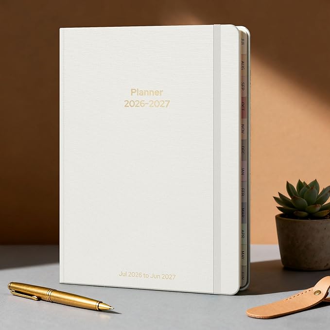 Planner 2026-2027 Monthly and Weekly Academic Planner July 2026 - June 2027, Linen Hardcover Agenda 2026-2027 Calendar Daily Planner for Student Teacher with Monthly Tabs, 6" x 8.3", Elegant Ivory