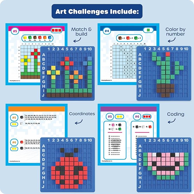 Learning Resources STEM Explorers Pixel Art Challenge - Science Kits & STEM Activities for Kids, Pattern Blocks, Fine Motor Skills, Math Manipulatives, Sorting and Counting, Gifts for Boys and Girls