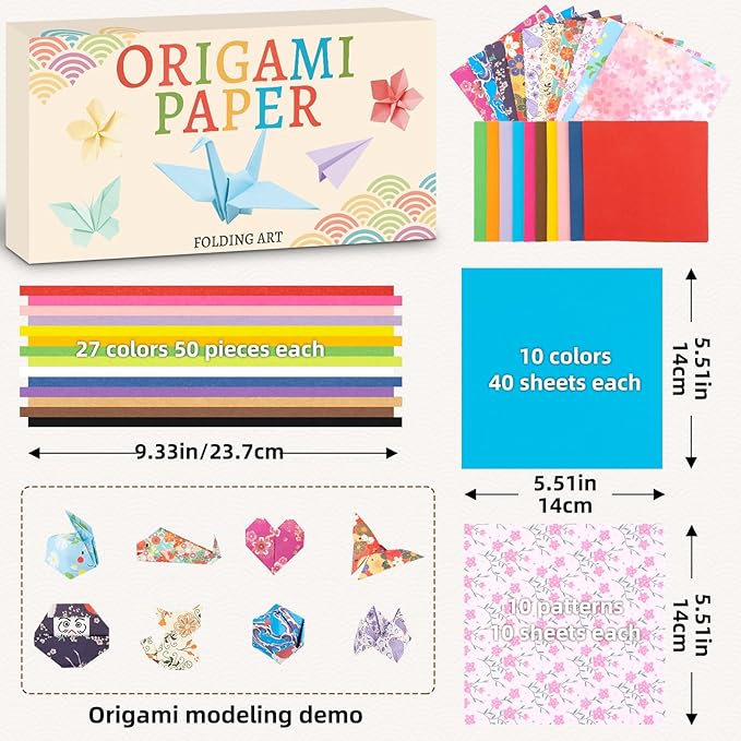 DoodleDoo Origami Paper Kit, Japanese Style Patterns Double Sided Color Origami 500 Sheet, 1350 Sheets Star Origami Paper, Gift for Kids Boys Girls
