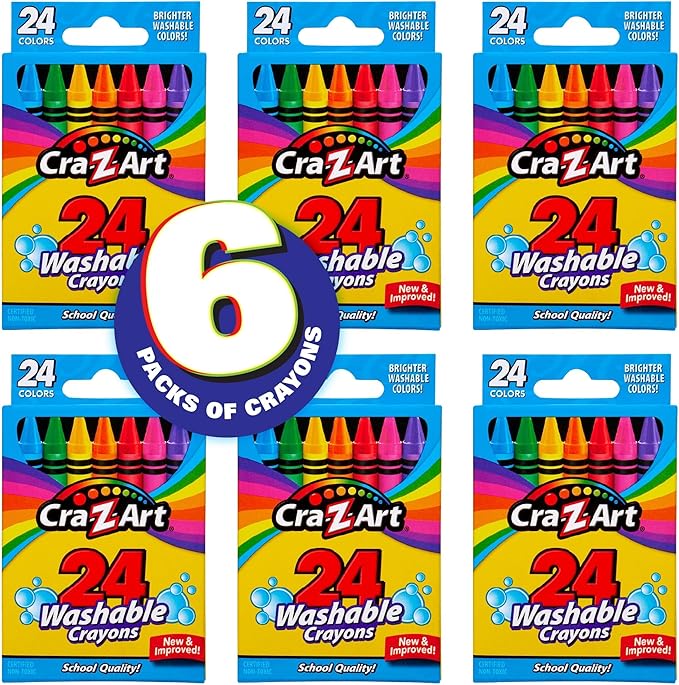Cra-Z-Art Washable Crayons, Bulk Pack, 24 Count, 6 Packs of Crayons, Bulk School Supplies for Classroom, Back to School Essentials