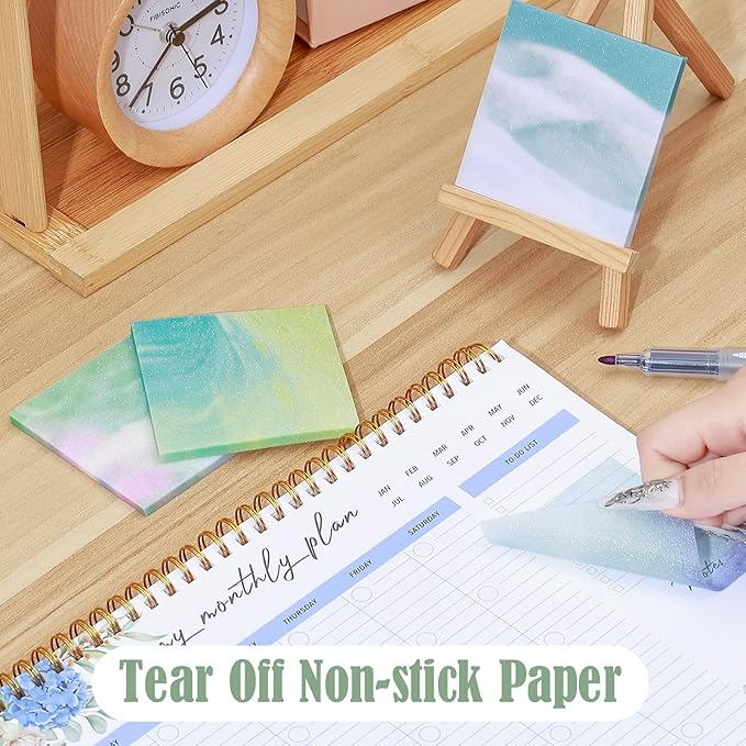 BAYTORY 200 Sheets Transparent Sticky Notes, 6Pcs Double-Ended Colored Marker Pen, 3 x 3 Glitter Clear Sticky Notes, Waterproof Self-Stick Note, Easy to Post for Note Taking (Morandi)