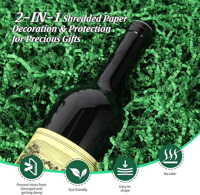 CANIYA 1 LB Green Crinkle Cut Paper Shred Filler, Shredded Paper Filling for Gift Basket, Filler Paper for Birthday, Wedding, Anniversaries