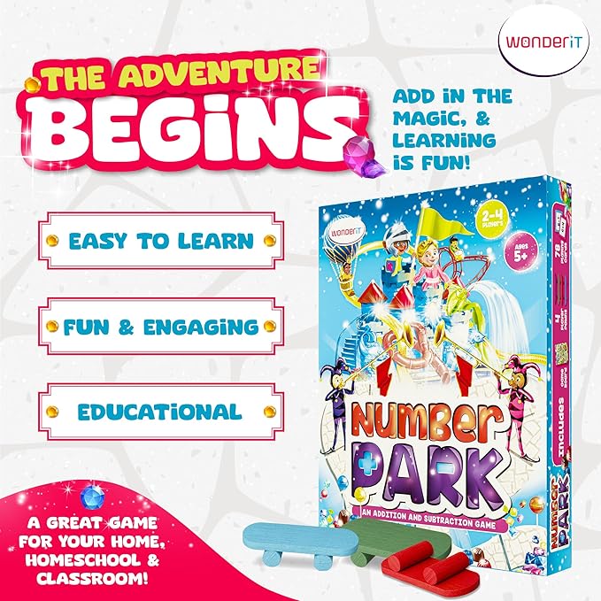 Number Park - Addition & Subtraction Math Board Game for Kids Ages 5-8 - Fun Educational Learning Game for Kindergarten & Up - 1 to 4 Players