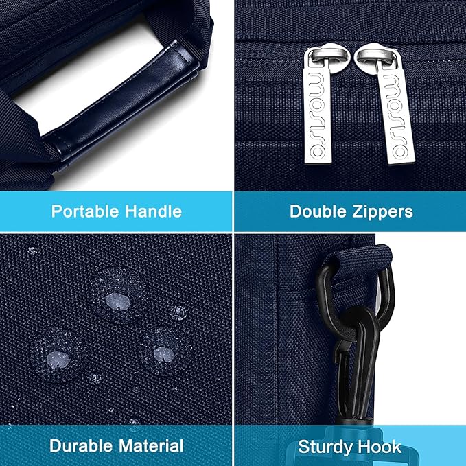 MOSISO Laptop Shoulder Bag 14 inch, 14 inch Computer Bag Compatible with HP Lenovo Dell ASUS Acer, HP Stream, Dell Latitude with 2 Raised&1 Flapover&1 Horizontal Pocket&Handle&Belt, Navy Blue