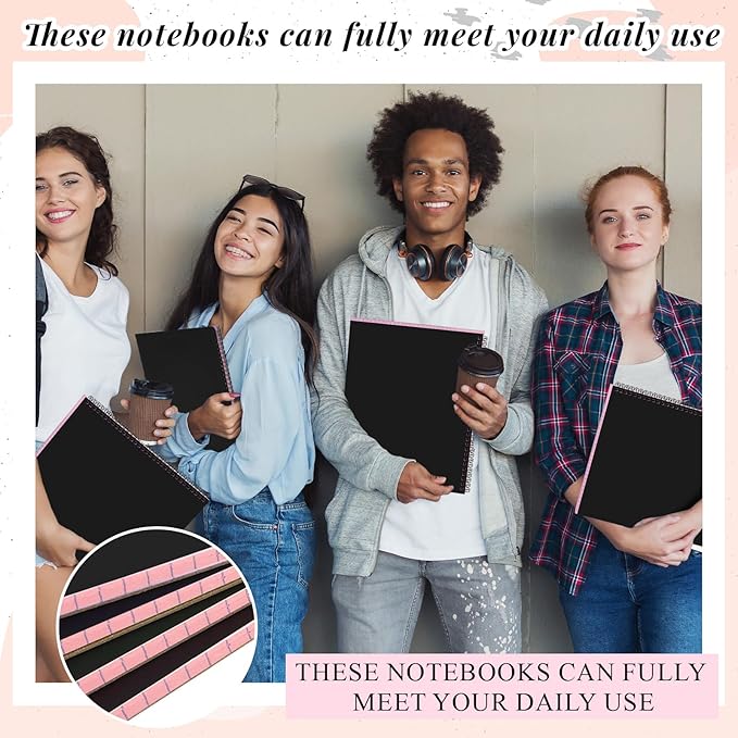 MotiMind 4 Pcs Legal Pads Landscape Notebooks Hole Punched Top Spiral Bound Notebooks 11 x 9.5 Inch College Ruled Drawing Notepad Tear Line for Removal 50 Sheet Office Steno Book(Pink)