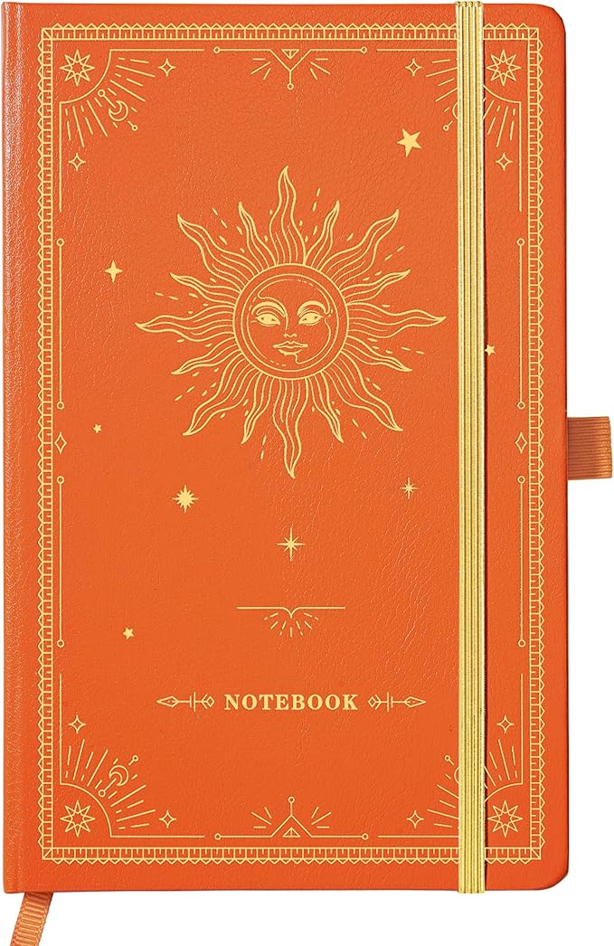 Artfan Ruled Notebook/Journal – Premium Thick Paper Classic Writing Notebook with Pocket + Page Dividers Gifts, Banded, Large, 128 Pages, Hard Cover, Lined (5.3" x 8.26") - Orange