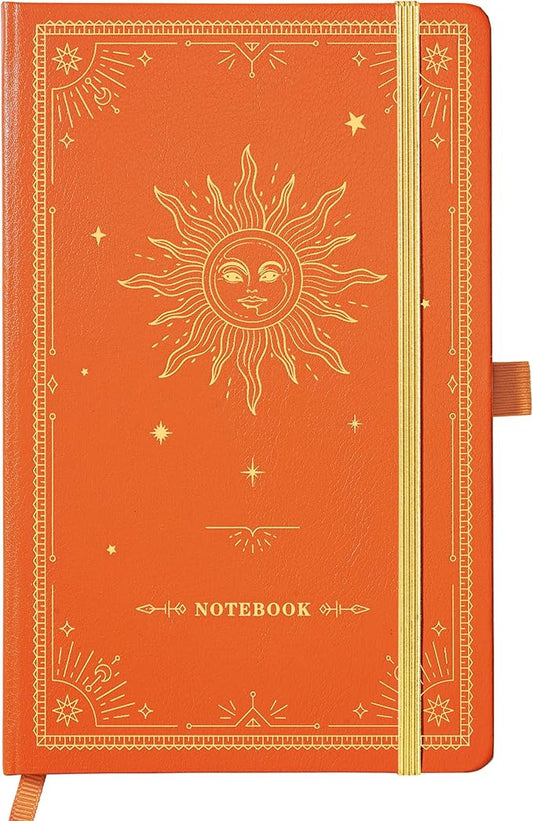 Artfan Ruled Notebook/Journal – Premium Thick Paper Classic Writing Notebook with Pocket + Page Dividers Gifts, Banded, Large, 128 Pages, Hard Cover, Lined (5.3" x 8.26") - Orange