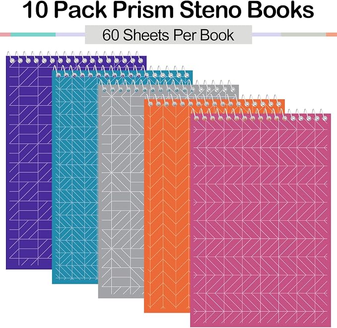 Lincia Top Spiral Steno Pads 6'' x 9'' Gregg Rule Inner Paper Steno Books Notebook Writing Pad for Note Taking in Office, University, College, Work(Colorful,10 Pcs)