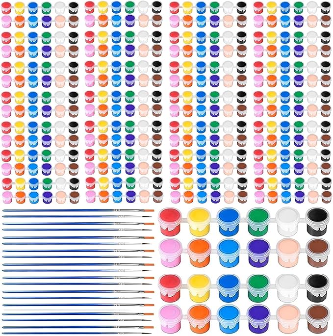 DUA MAIGA 420Pcs Washable Acrylic Paint for Kids Arts and Crafts, 30 Gouache Watercolor Paint Sets of 12 Colors for Party Classroom Painting Supplies, 30 Flat and 30 Pointed Brushes