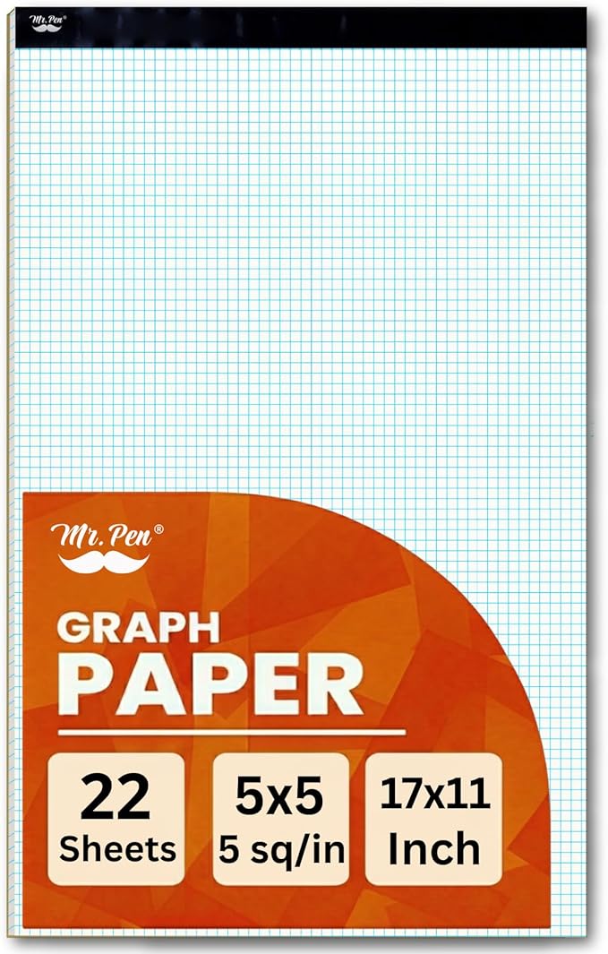 Mr. Pen- Engineering Paper Pad, Graph Paper, 5x5 (5 Squares per inch), 17"x11", 22 Sheets, Engineering Pad, Grid Paper, Computation Pads, Drafting Paper, Squared Paper, Blueprint Paper, Writing Paper