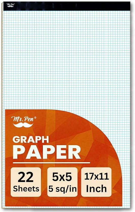 Mr. Pen- Engineering Paper Pad, Graph Paper, 5x5 (5 Squares per inch), 17"x11", 22 Sheets, Engineering Pad, Grid Paper, Computation Pads, Drafting Paper, Squared Paper, Blueprint Paper, Writing Paper