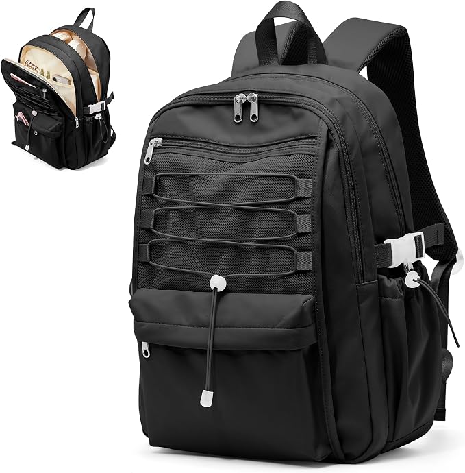suwasp College Backpack for Women, Waterproof Laptop Backpack Fits 15.6 Inch Laptop, School Bookbag with Water Bottle Pocket, Anti Theft Work Backpack for College, Travel, Commuter, Black