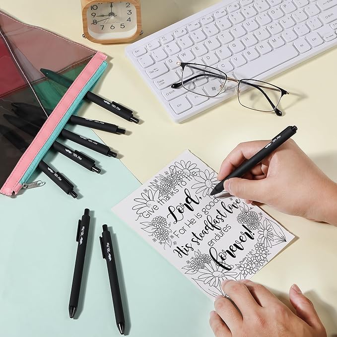 Mr. Pen- Retractable Gel Pens, 8 Pack, Black Ink, Black Barrels, Fine Point 0.5 mm, Fast Dry, Smooth Writing, Cute Pens for Drawing, Writing Planner and School Supplies