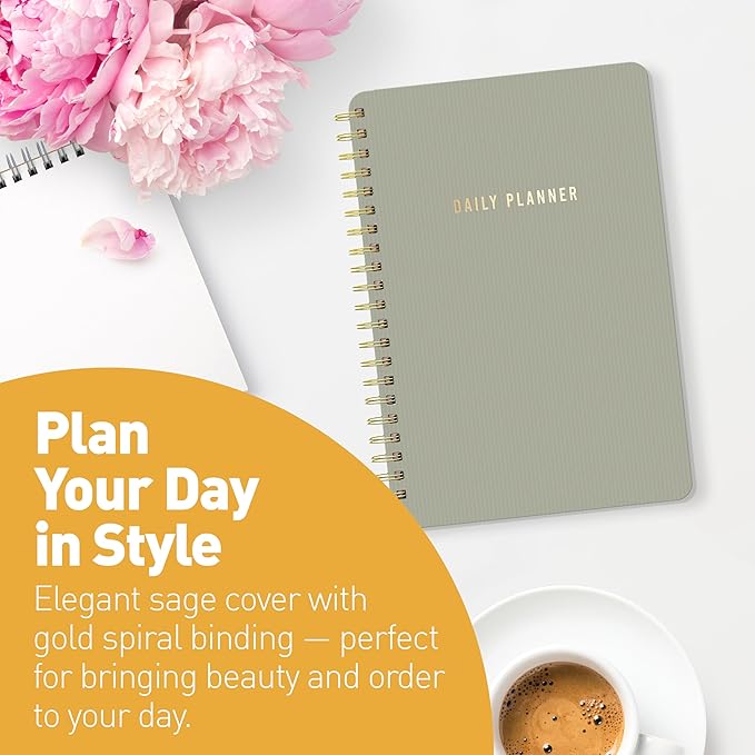 Sweetzer & Orange Daily Planner Notebook – Undated Two-Page Daily Layout with Hourly Schedule, To-Do List, Priorities, and Notes – 6.5" x 9.5" Spiral Bound Productivity Organizer – 160 Pages