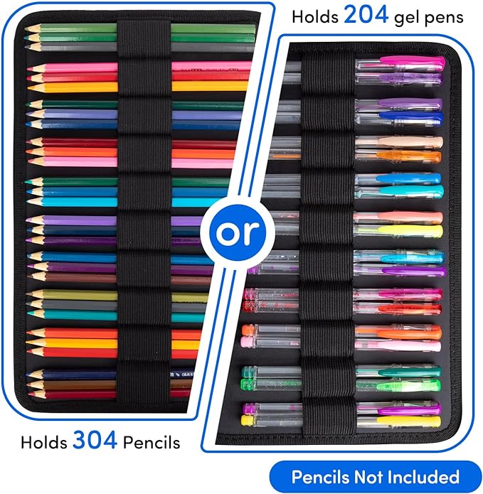YOUSHARES 300 Slots Color Pencil Case - Pen Case Organizer with Handy Wrap & Zipper, Multilayer Holder for Prismacolor Colored Pencils & Gel Pen (Magnolia)