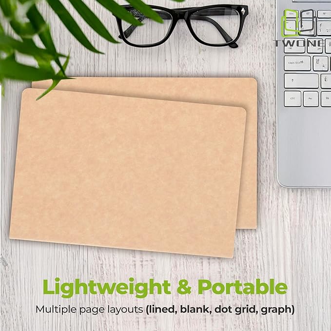 TWONE Travel Journal, 6 Pack Notebook Journal for Travelers Work School Writing Note Taking Kraft Brown Soft Cover A5 Notebooks 5.5” x 8.3”, 60 Blank Pages, 30 Sheets