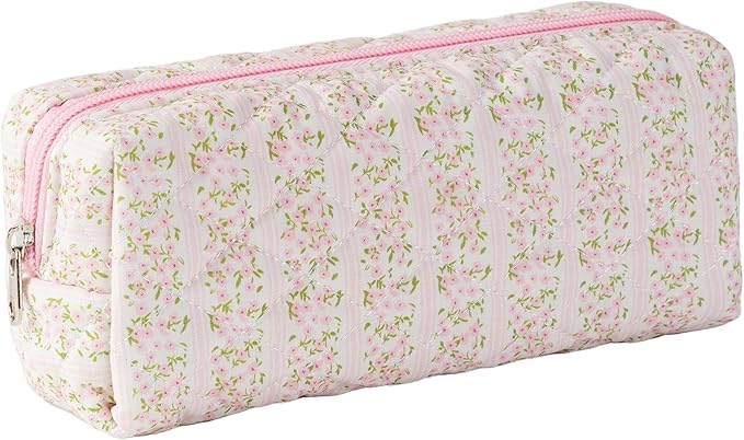 Pencil Case Office College School Storage Bag Pouch Holder Box Organizer Makeup Pouch Cosmetic Bag Aesthetic Cute Pen Case for Girls Boys Kids (Pink floral prints)