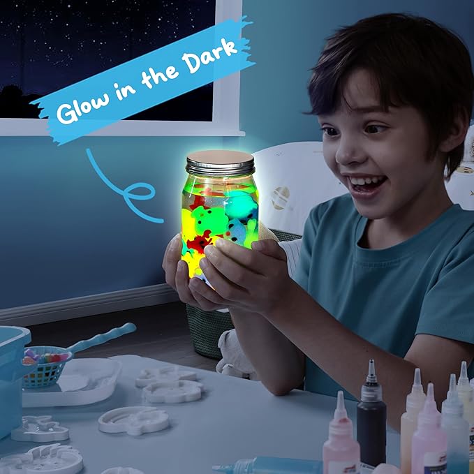 Klever Kits Glow-in-The-Dark Water Gel Kit, Magic Fairy Water Pets Toy Kit with 10 Gels(7 Glow-in-The-Dark Gels), 12 Molds, Preserving Bottle, DIY STEM Craft Kits, Arts and Crafts for Kids