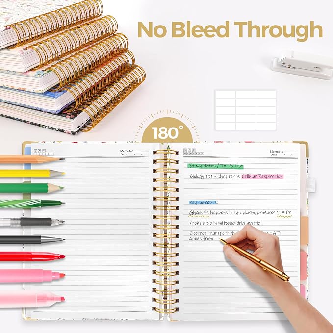 SKYDUE Sprial Notebook With Dividers Tabs, 5 Subject Notebook College Ruled