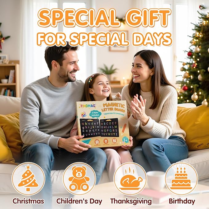 FINDMAG Magnetic Letter Board, Dual Sided ABC Education Board Writing Practice for Toddler, Erasable Educational Tool for Kids, Reusable Learning Toys, Back to School Supplies Road Trip Essentials