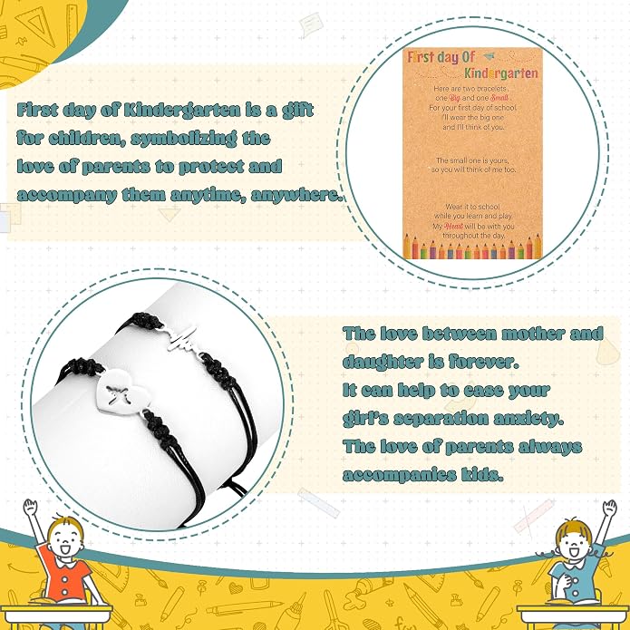 Back to School Supplies, First Day of Kindergarten Bracelet, Back to School Bracelet Mommy and Me, Prek Matching Wish Bracelets Set, Adjustable Bracelet for Boys Girls Gifts Stuff Bulk