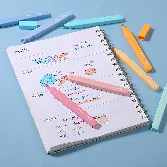 Mr. Pen- Aesthetic Highlighters No Bleed, 8 Pack, Assorted Colors, Chisel Tip, Cute Highlighters Assorted Colors for Journaling, Highlighting, Underlining, Fast Dry, Back to School Supplies