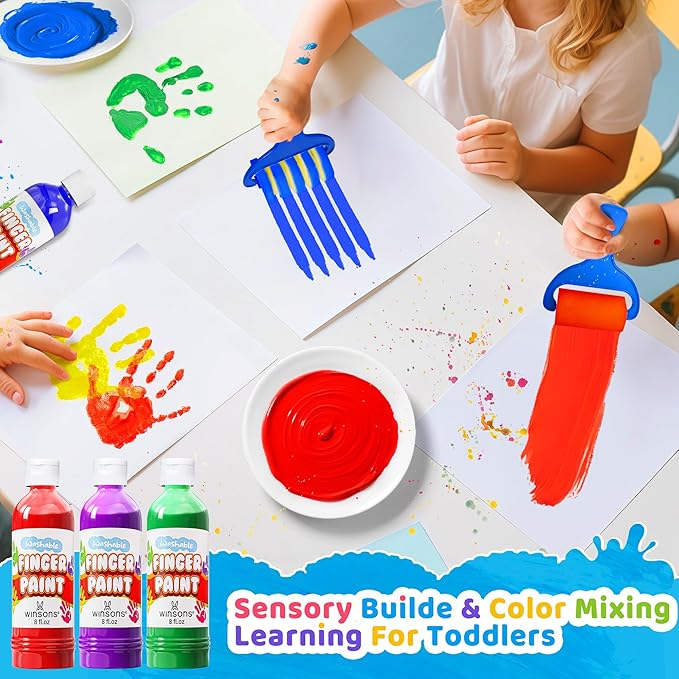 Washable Finger Paint for Kids, 8oz x 8 Colors - Non-Toxic, Thick Finger Paint for Toddlers, Art Supplies for Home & Classroom Use, Large Bottles