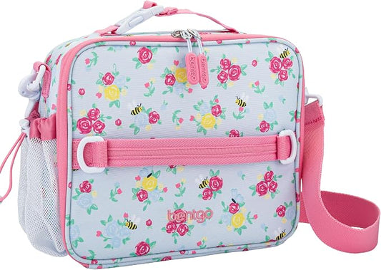 Bentgo Kids Prints Double-Insulated Reusable Lunch Bag | For Kids 3+, Adjustable Strap; Holds Lunch Box/Water Bottle/Snacks; Easy-Clean, Water-Resistant, Pocket (NEW Blooming Floral)