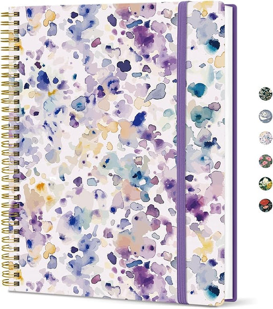 Taja Large Spiral Lined Journal for Women, 8.5" x 11" Notebooks for Work Collge Ruled, A4 Aesthetic Cute Journaling Notebooks for Writing, Plastic Cover, Purple Blocks