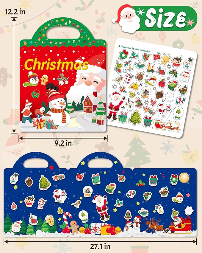 Benresive Reusable Sticker Book for Toddlers, Travel Stickers for Kids, Toddler Crafts Activities Toys, Birthday Gifts for Boys & Girls - Christmas