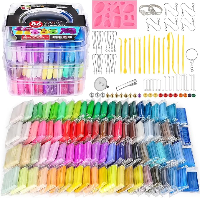 CiaraQ Polymer Clay 86 Colors Starter Kit - Oven Bake Modeling Clay for Kids & Artists, Non-Sticky DIY Clay with Sculpting Tools, Fun Gift for Children Ages 4+, 4.4 lb