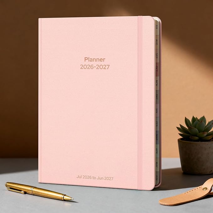 Planner 2026-2027 Monthly and Weekly Academic Planner July 2026 - June 2027, Linen Hardcover Agenda 2026-2027 Calendar Daily Planner for Student Teacher with Monthly Tabs, 6" x 8.3", Light Pink