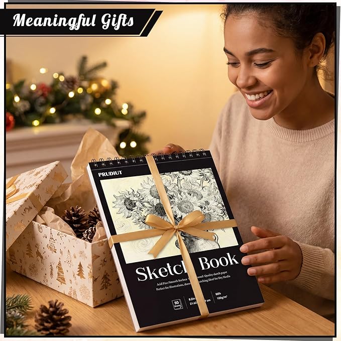 Prudiut Sketch Book Sketch Pad 8.5x11, Sketchbooks for Drawing 50 Sheets Acid Free Paper Spiral Binding Perforated Hardcover for Beginners Artists Ideal Gift Media Pencil Charcoal