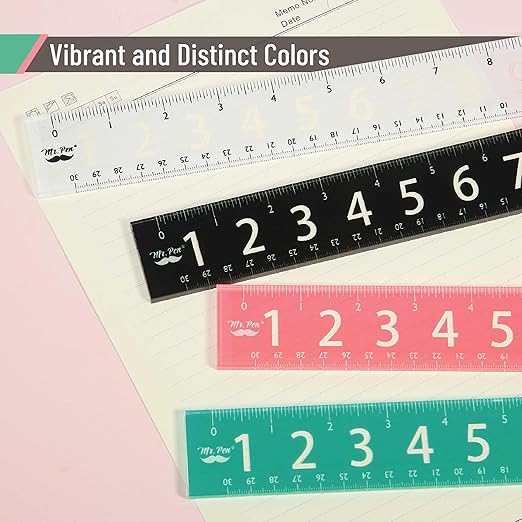 Mr. Pen- Plastic Rulers with Large Numbers, 4 Pack, 12 Inch, Easy-to-Read Markings, Scratch-Resistant Design, Durable Ruler for Crafting Office & School, Colorful Rulers for Kids, School Supplies