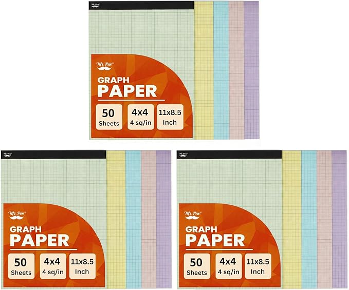 Mr. Pen- Graph Paper Pad, 17x11 Inches, 4x4 (4 Squares per Inch), 22 Sheets (Pack of 3)